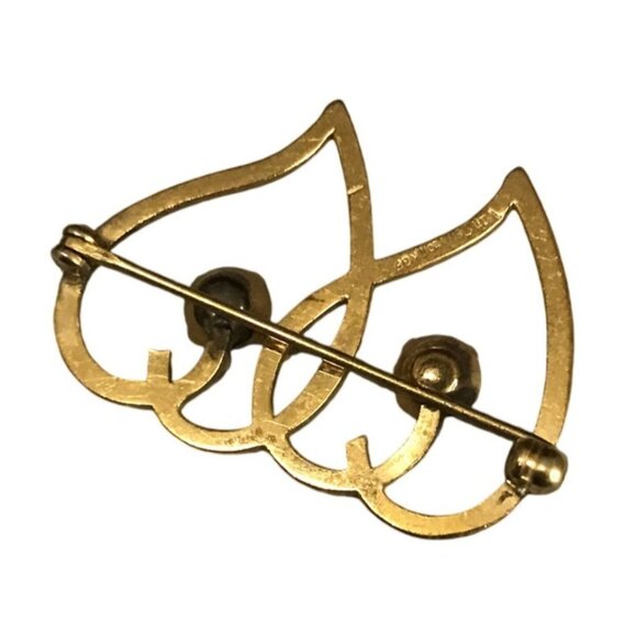 Signed Van Dell 12k gold filled 2x Vintage Gold Tone Heart Brooch - Picture 2 of 6